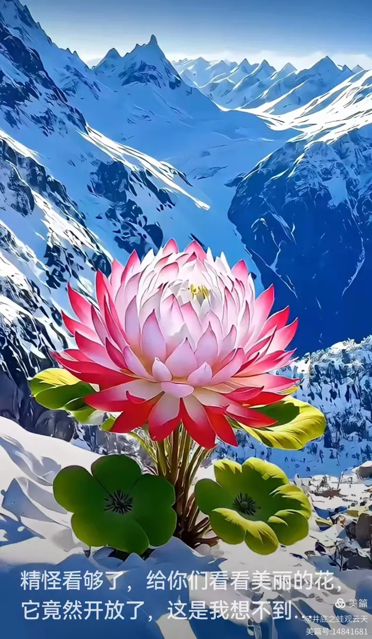 雪莲花在冰雪中绽放,它的美丽和生命力给寂静的冬天带来生机和活力